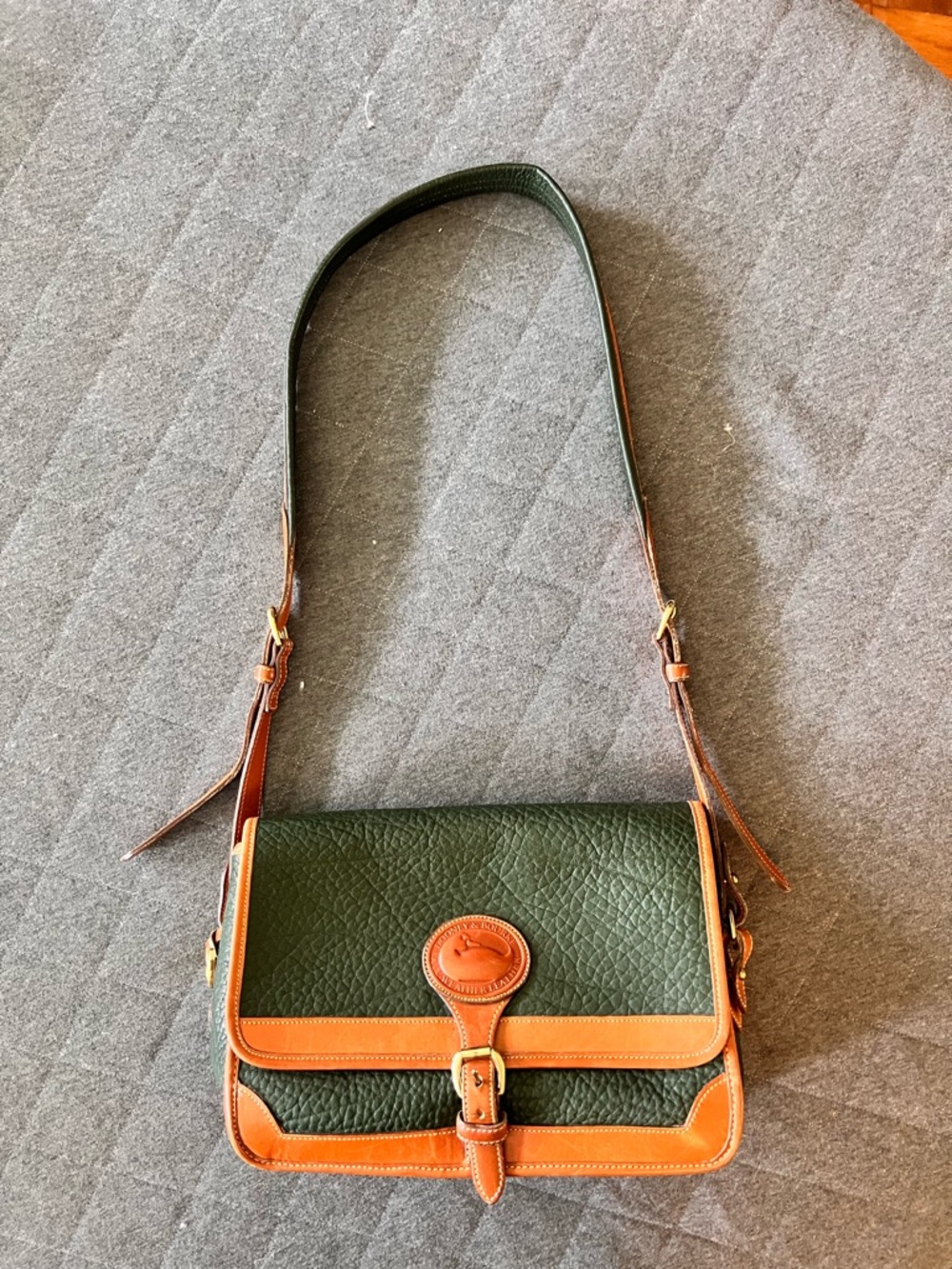 VINTAGE DOONEY & BOURKE All Weather Leather Surrey Bag Fir Green & British Tan